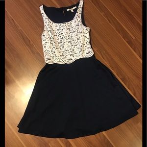 Lauren Conrad Navy Blue and White Cotton Dress